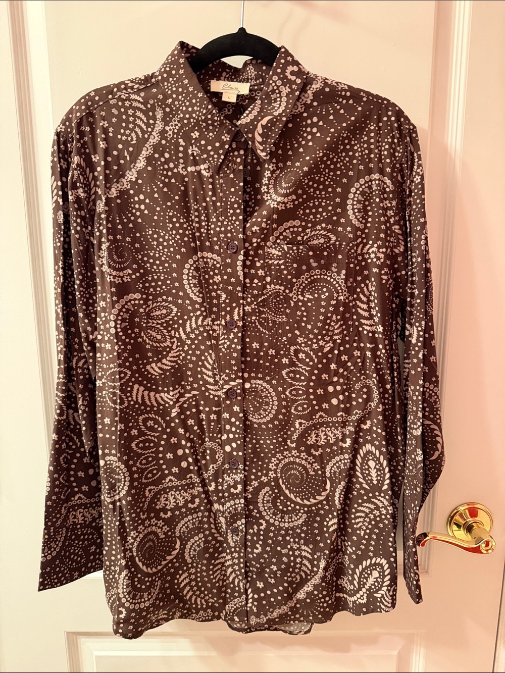 Elan Brown Paisley-Print Button Down Blouse